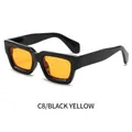 Retro square thick frame sunglasses in black with vibrant translucent orange lenses - Black Frame Orange Lenses (C8)