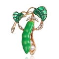 Broche de vaina de guisantes dorado con esmalte verde, perlas blancas y cristales brillantes - Estilo de Vaina de Guisante Verde (BC17Y036M0)