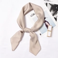 Champagne gold satin skinny scarf tied in a bow with soft silk texture for women - 70x70cm / Ivory