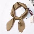 Elegant olive green satin silk scarf with a minimalist knot displayed on a white background - 70x70cm / Champagne Green