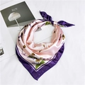 Pink and purple floral satin square scarf shown folded next to an art magazine - 5103 Pink Purple Plant Floral