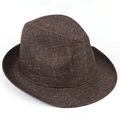 Dark brown men's fedora hat with rhombus pattern and side metal eyelet details - 57cm / Coffee (Suit Fabric)