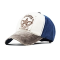 Berretto da baseball vintage in cotone con toppa a stella in crema, blu e marrone - Regolabile / Grigio Marrone+Beige+Blu Navy (2)