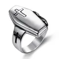 Anello bara punk vintage in acciaio inossidabile con croce a rilievo finitura argento - US 7 / Argento(07307)