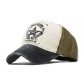Detail of vintage distressed baseball cap featuring star print and tri-color patchwork - Adjustable / Army Green Patchwork-AUTHENTIC (10)