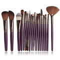 Macro shot of 16 professional makeup brushes with purple handles and rose gold ferrules - 18 Pcs Deep Purple Set (S-ZK)