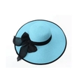 Cappello di paglia blu lago a tesa larga con fiocco nero e bordi rifiniti nero - M / Celeste