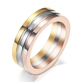 Bagues minimalistes 6mm en acier inoxydable couleurs or argent et or rose poli et brossé - US 6 / Tricolore