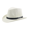 Detail of hollow woven straw sun hat featuring a black leather belt with silver buckle - 58cm / Off White