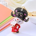 Cute Beijing Opera character keychain with red enamel robe and sparkling crystals - Red Opera Warrior