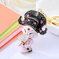 Pink Opera Girl keychain with moonstone accents and sparkling red rhinestones - Pink Martial Arts Role