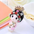Enameled Chinese opera doll keychain with pink floral costume and crystal accents - Pink Peking Opera Heroine