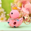 Pink plush duck keychain with golden crown and colorful rhinestones on a gold metal link - Single OPP Bag Packaging / Pink Duck