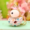 Pink rhinestone duck keychain with a golden crown on a book, cute bag accessory - Single OPP Bag Packaging / White Duck