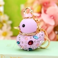 Purple duck plush keychain with golden crown and colorful rhinestones on a metal ring - Single OPP Bag Packaging / Purple Duck