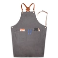 Tablier en denim gris avec sangles croisées en cuir marron et poches multiples - Taille Unique (80x54cm) / Style G Gris