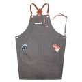 Tablier de travail en denim gris avec lanières en cuir marron et poches outils - Taille Unique (80x54cm) / Type E Gris