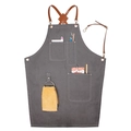 Tablier en toile grise avec bretelles croisées en cuir marron et poches à outils - Style D Gris / Taille Unique (80*54cm)