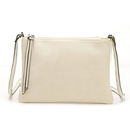 Minimalist ivory white faux leather envelope crossbody bag with decorative fringe - Off White