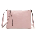 Detailed view of pink PU leather crossbody envelope bag with decorative tassel and strap - Pink