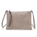Light taupe faux leather crossbody clutch bag with tassel detail on white background - Dark Gray