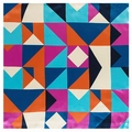 Carré de soie aux motifs géométriques triangles en bleu et orange éclatant de 60cm - Bleu Ciel