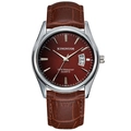 Men's quartz watch with burgundy gradient dial and brown leather strap and calendar - Male Style / Brown Leather Strap Coffee Dial Men