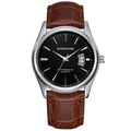Men's quartz watch with black dial, calendar display and brown leather strap - Male Style / Brown Leather Strap Black Dial Men
