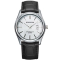Men's quartz watch with white dial, silver case and black crocodile texture leather strap - Male Style / Black Leather Strap White Dial Men