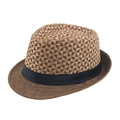 Cappello estivo da uomo in paglia intrecciata bicolore marrone con nastro decorativo nero - M (56-58cm) / Marrone