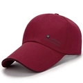 Dark red cotton baseball cap with shield embroidery and extended visor for sun protection - Dark Red