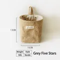 Hanging jute storage bag with giraffe label and star pattern lining, 13x10cm size - Grey Star