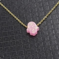 Pink Hamsa Hand pendant necklace with golden chain and iridescent opal finish - Pink