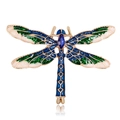 Elegante broche de libélula dorada con alas de esmalte colorido y una gema azul - Azul/Verde/Dorado (C469-A)