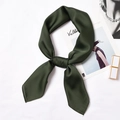 Elegant dark green satin silk scarf with polished sheen and decorative knot detail - 70x70cm / Olive Green