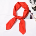 Elegant bright red satin square scarf tied in a stylish knot on a clean white background - 70x70cm / Red