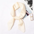 Elegant cream white silk square scarf tied in a bow with high gloss satin finish - 70x70cm / Off-white