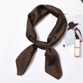 Elegant deep brown silk satin square scarf for women tied in a stylish neck bow knot - 70x70cm / Dark Brown