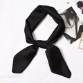 Elegant black satin skinny scarf with silky texture and diagonal ends for women - 70x70cm / Black