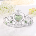Silver Frozen princess tiara crown with light green heart gemstone and floral decoration - Green
