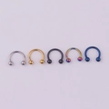 Five 316L stainless steel circular horseshoe rings in silver, gold, black, blue and rainbow - 5-Piece Mixed Color C-Shape Horseshoe Ring Set / 6mm