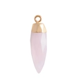 Faceted natural pink crystal teardrop pendant with gold metal loop on white background - Rose Quartz
