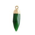 Macro view of faceted green agate bullet pendant with polished gold metal cap detail - Green Jade