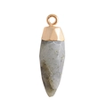 Macro shot of grey natural agate crystal bullet pendant with golden metal cap details - Flash Stone (Labradorite)