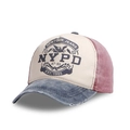 Distressed cotton baseball cap with NYPD embroidery in cream, blue, and burgundy - Adjustable / Navy Blue Patchwork-NYPD (13)