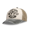 Retro two-tone cotton baseball cap with NYPD print and distressed brim detail - Adjustable / Khaki Patchwork-NYPD (14)