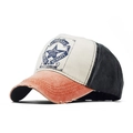 Detail of vintage tri-color baseball cap with distressed brim and retro star embroidery - Adjustable / Orange Patchwork-AUTHENTIC (11)