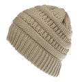 Classic chunky knit beanie in beige with a thick ribbed cuff and cable pattern - Camel