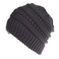 Dark grey chunky knit beanie hat with thick cable pattern and ribbed hem for winter - Dark Gray