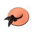Cappello di paglia arancio-rosa a tesa larga con nastro nero e fiocco grande - M / Arancione